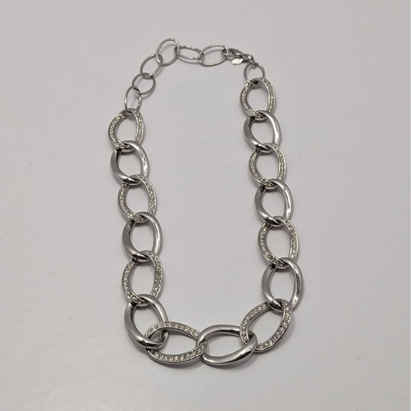 Premier Designs Jewelry - Premier Designs Silver Chain Necklace Rhinestone Oval Links Lobster Clasp Signed